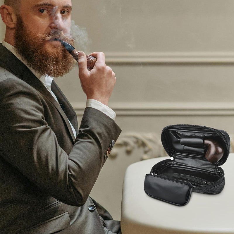 Linkidea Vegan Leather Tobacco Pipe Bag, Multi-Function Travel Tobacco Pipe Bags & Pouches, Tobacco Pipes & Accessories Bag for Great Gifts (Black) - Image 5
